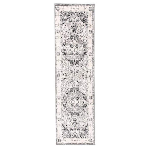 World Rug Gallery Traditional Distressed Medallion Runner Rug 2' x 7' Gray