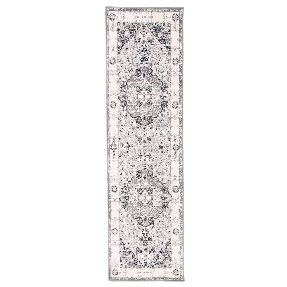 Gray Medallion Synthetic Easy Care Runner Rug