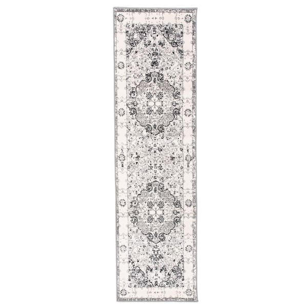 WRG Monaco Gray 2 ft. 7 in. x 6 ft. Traditional Medallion Runner Rug