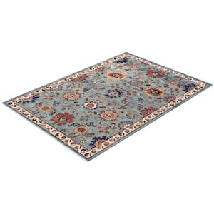 Serapi Light Blue 4 ft. x 6 ft. Tribal Wool Indoor Area Rug