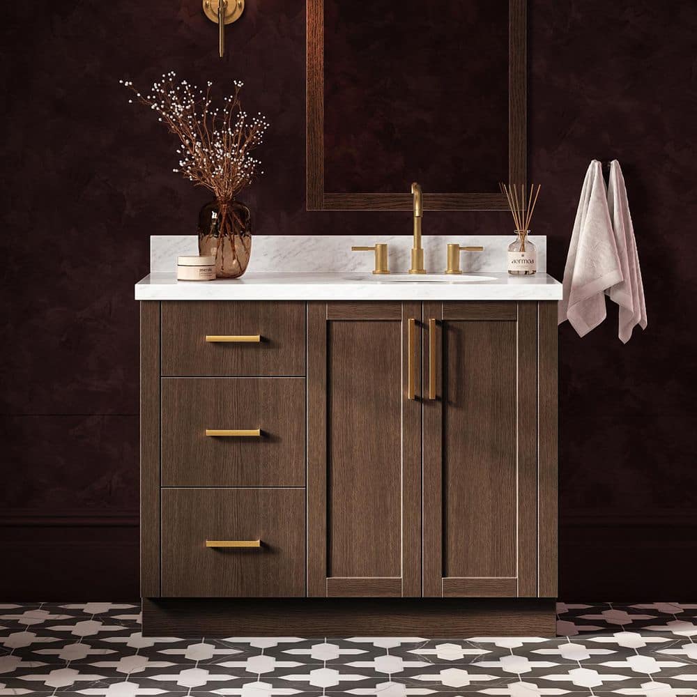 Loren 42 in. Single Sink Freestanding in Brown Oak Bath Vanity with Italian Carrara Marble Top price history on PriceWatchPro