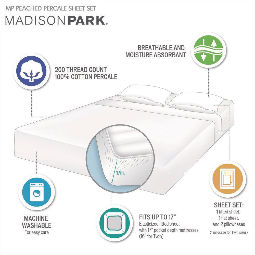 Twin White Cotton Percale Sheet Set