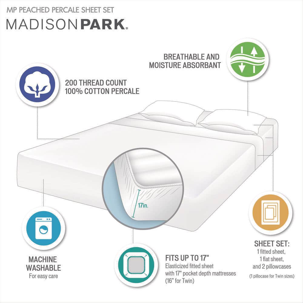 Luxurious Full/Double White Cotton Percale Sheet Set