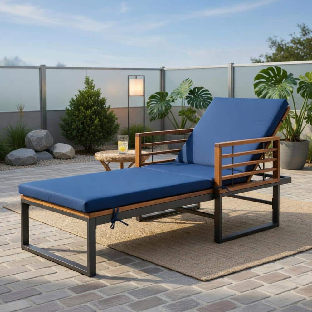 Navy Cushioned Chaise Lounge With 4-Level Adjustable Backrest, Portable price history on PriceWatchPro