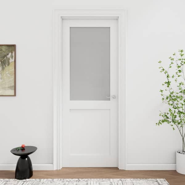 ARK DESIGN 32in.x 80in. 1/2-Lite Frosted Glass Right Handed Solid Core MDF Single Interior Door Kit with Quick Assemble Jamb
