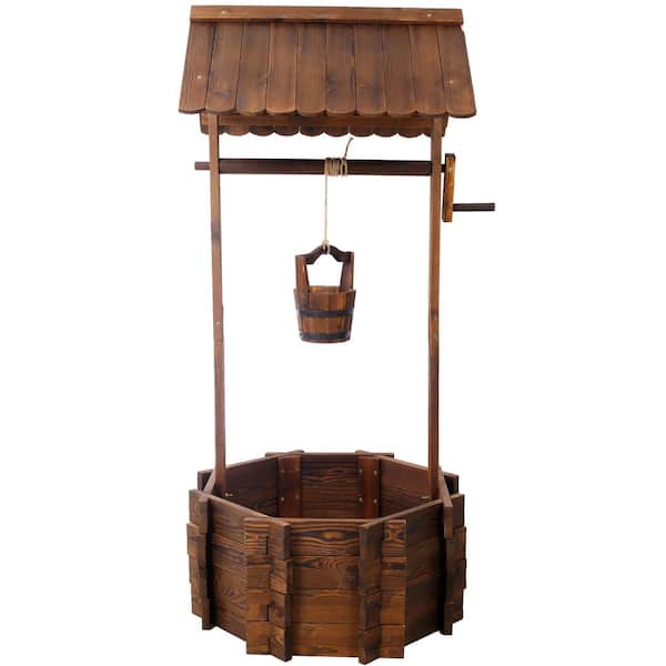 25 x 25x 53 in. Rustic Wooden Wishing Well Planter Outdoor Home Decor for Patio, Garden, Yard with Hanging Bucket