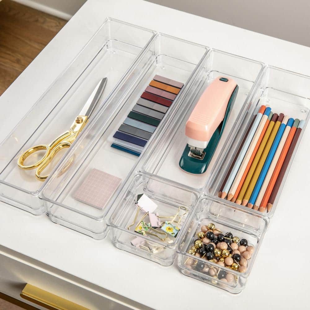 Martha Stewart Brody Clear Plastic Storage Organizer Bins with Light  Natural Paulownia Wood Lid for Home Office, Kitchen, or Bathroom, 3 Pack  Medium 7.5-in x 3-in in the Desktop Organizers department at