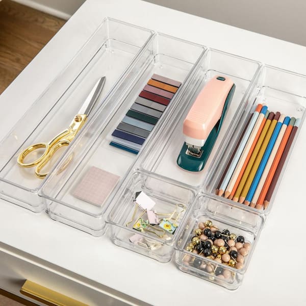 9 PCS Clear Plastic Drawer Organizers Set, 4-Size Versatile