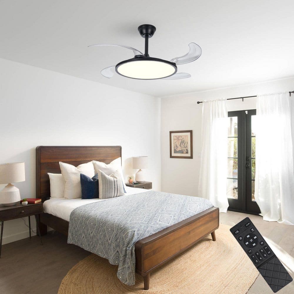 Room Fans Built In Shinevoy 42 in. Black Indoor Flush Mount Ceiling Fan, Modern Standard ...