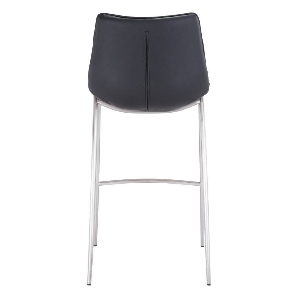 Transitional Magnus 20.7" Black Metal Bar Stool with Silver Accents