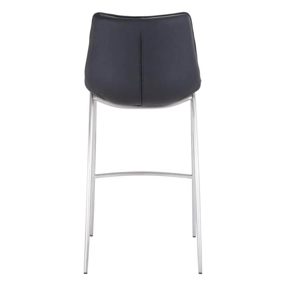 Transitional Magnus 20.7" Black Metal Bar Stool with Silver Accents