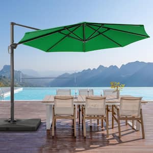 11 ft. Aluminum Cantilever Patio Umbrella with a Base/Stand, Outdoor Offset Hanging 360-Degree Rotation in Kelly Green