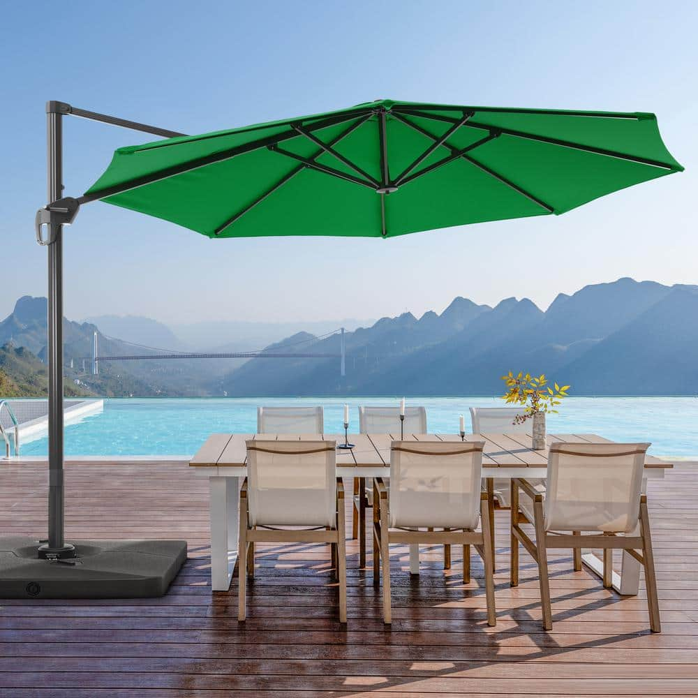 11 ft. Aluminum Cantilever Patio Umbrella with a Base/Stand, Outdoor Offset Hanging 360-Degree Rotation in Kelly Green -  JOYESERY, J-UM-JC36KG