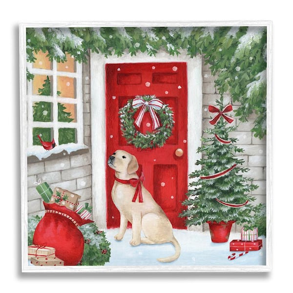 Dog & Winter Holiday Doorway by Emma Leach 1 Piece Framed Graphic Print Animal Poster Art Print 24 in. x 24 in.