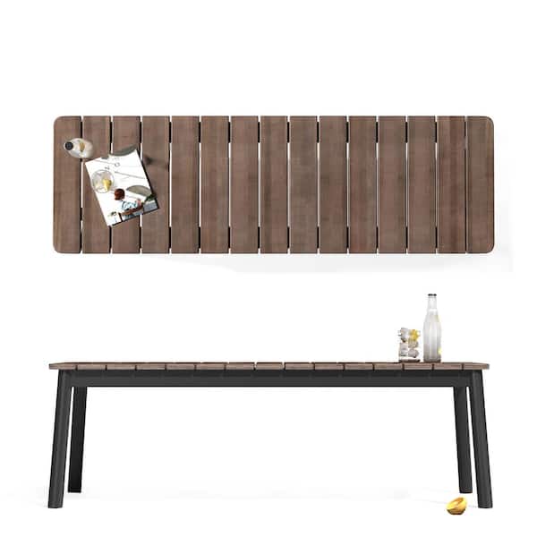 Zinus Savannah Black Aluminum and Bamboo Outdoor Dining Bench