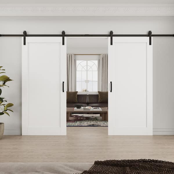 ARK DESIGN 72 in. x 80 in. White Primed Paneled MDF Sliding Barn Door with Hardware Kit