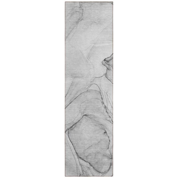 HomeRoots Gray 2 ft. x 7 ft. Abstract Indoor / Outdoor Area Rug