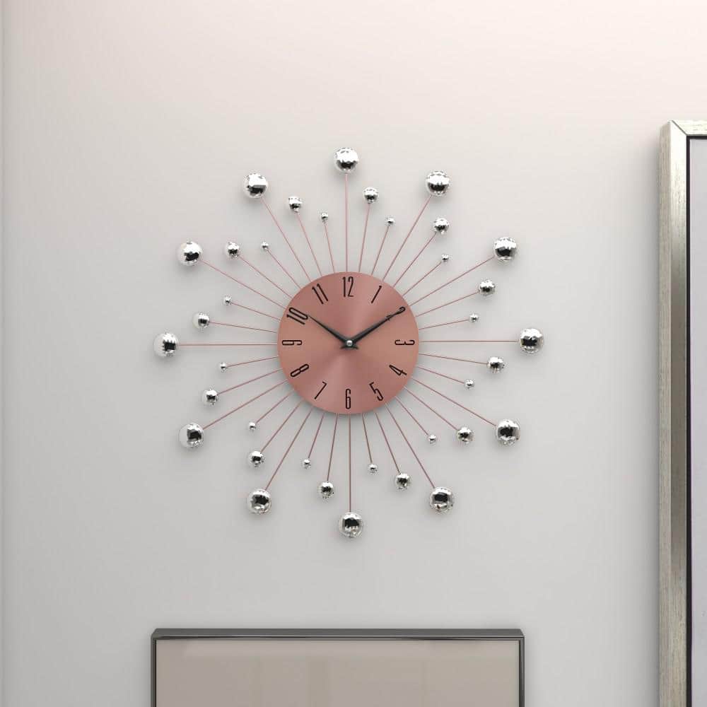 Copper Sunburst Wall Clock with Crystal Accents, 15"