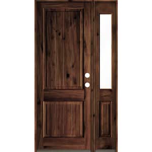 50 in. x 96 in. Knotty Alder Square Top Left-Hand/Inswing Clear Glass Red Mahogany Stain Wood Prehung Front Door w/RHSL