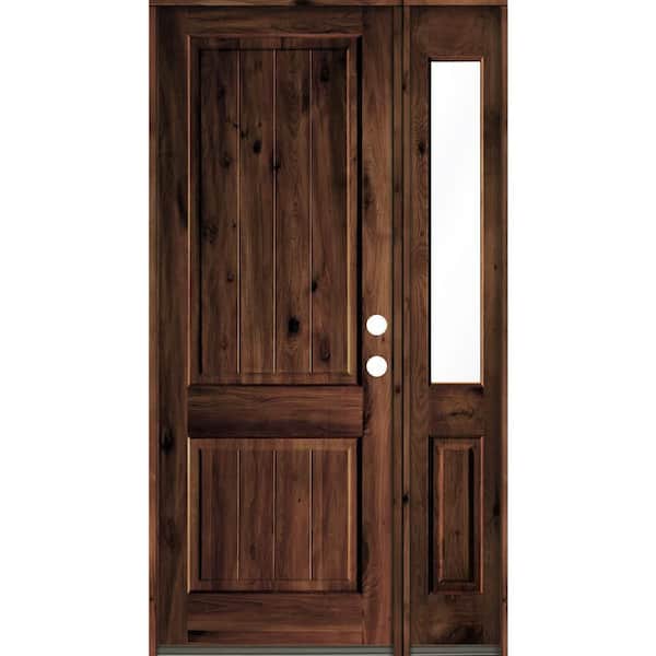 Krosswood Doors 56 in. x 96 in. Knotty Alder Square Top Left-Hand/Inswing Glass Red Mahogany Stain Wood Prehung Front Door with RHSL
