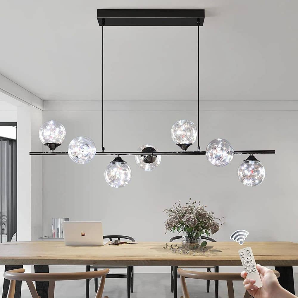 42-Watt 7 Light Black Dimmable Integrated LED Pendant Light with Glass Shade and Remote Included for Kitchen Island price history on PriceWatchPro