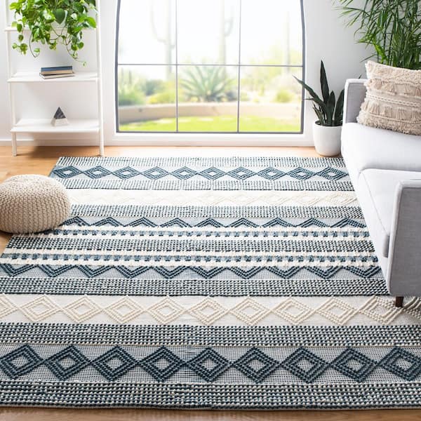 Natura 8 ft. x 8 ft. Dark Green/Ivory Striped Diamonds Square Area Rug