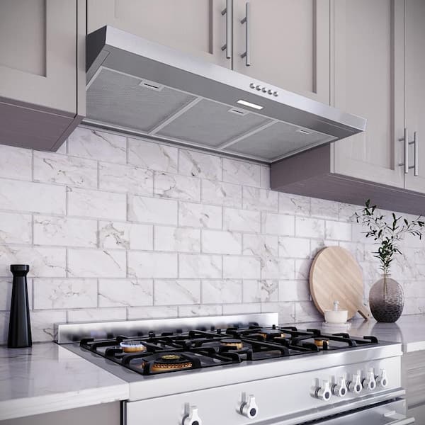 36 in. Donini Ductless Under Cabinet Range Hood in Brushed Stainless Steel, Mesh Filter, Push Button Control, LED Light