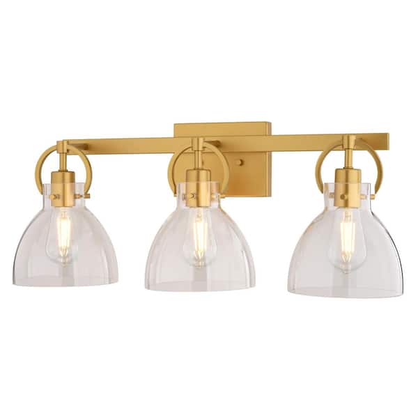 Ogden 25.5 in. W 3-Light Contemporary Classic Gold Bathroom Vanity Light Fixture Clear Glass