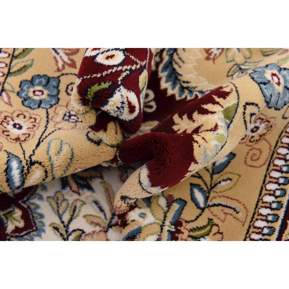 Burgundy and Cream 8' x 10' Synthetic Traditional Area Rug