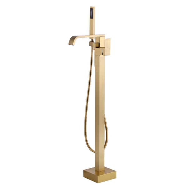 Single-Handle Waterfall Freestanding Tub Faucet with Handheld Shower in. Gold