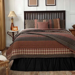 Beckham Burgundy Tan Black Primitive Patchwork King Cotton Quilt