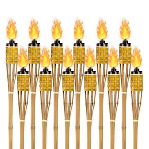 47 in.Yellow Bamboo Torches Includes Oil Canisters with Bamboo Covers to Protect from Rain (12-Pack)