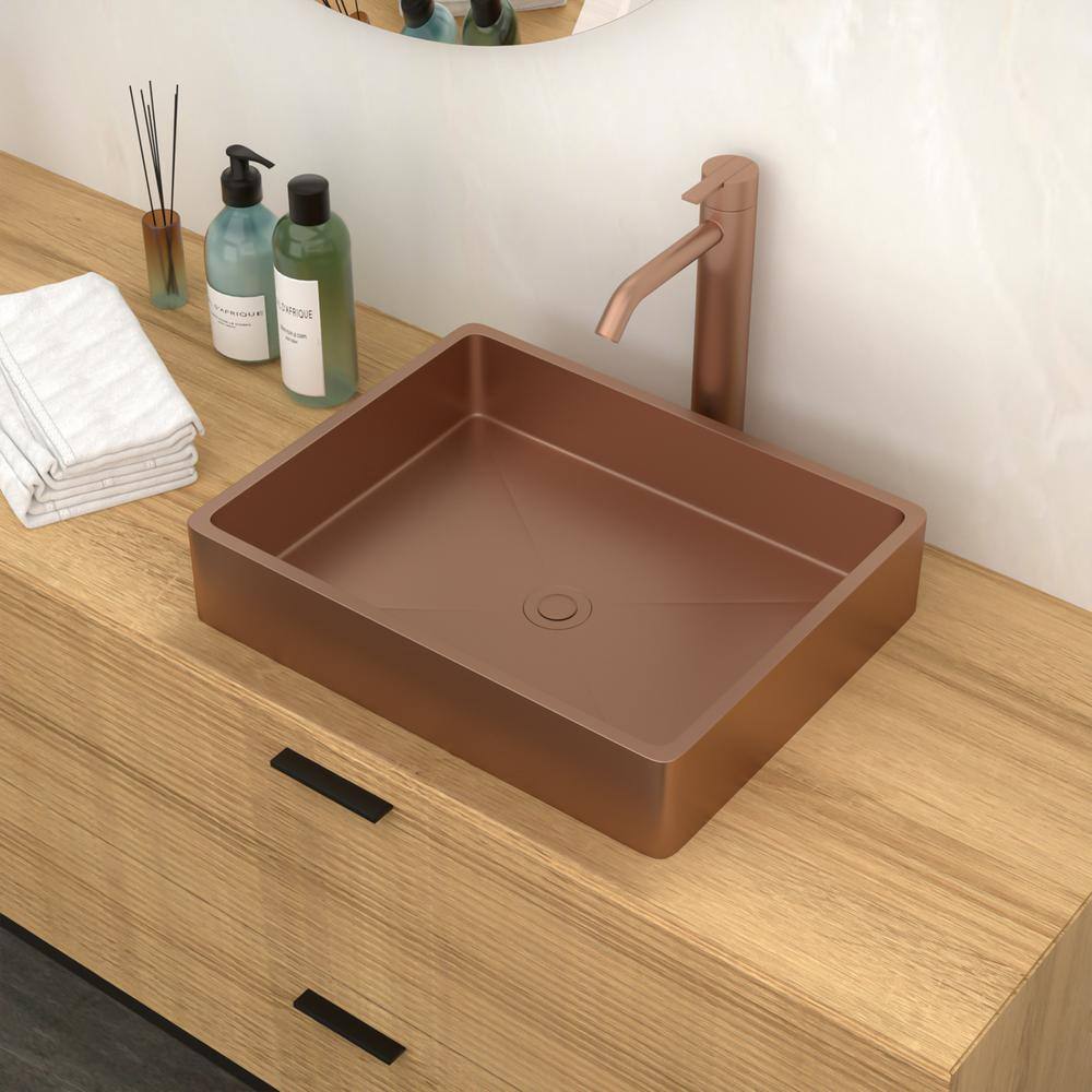 19" Rose Gold Stainless Steel Rectangular Bathroom Sink with Pop-Up Drain
