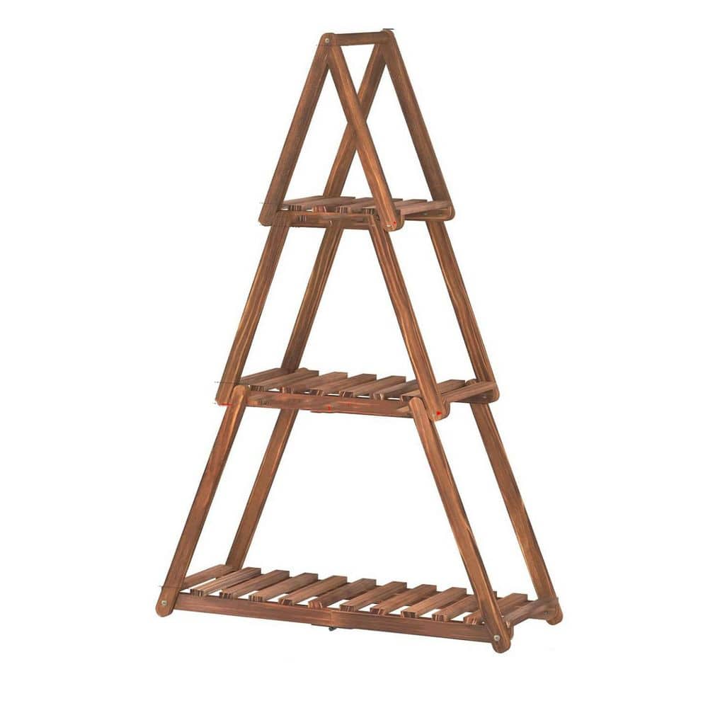 3-Tier Carbonized color Wood Plant Stand (24.2 in. H W x 36.8 in