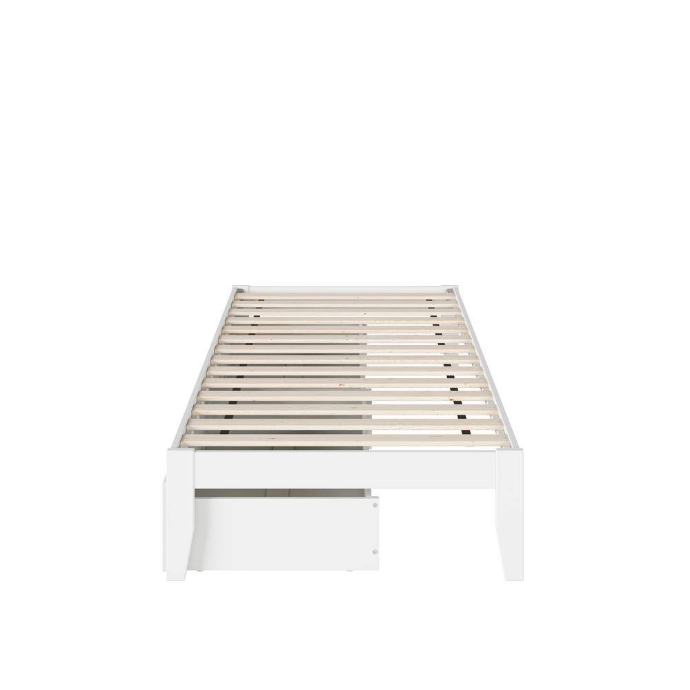 White Twin Platform Bed with Storage Drawers and USB Charger