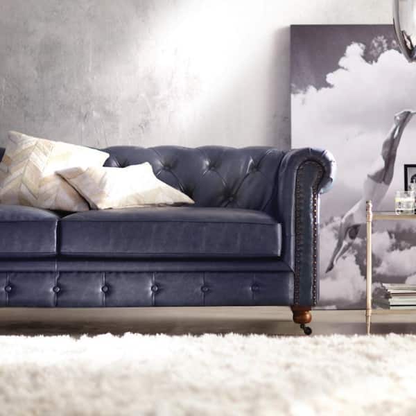 Home Decorators Collection Gordon Blue, Navy Blue Leather Sofa