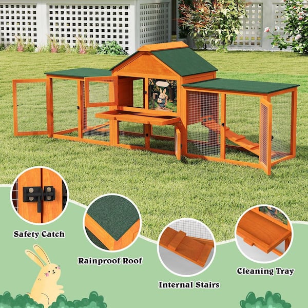 COZIWOW 2-Story Rabbit House Pet Hutch with Ramps for Backyard