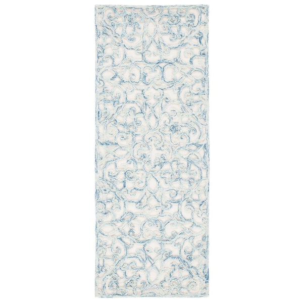SAFAVIEH Trace Blue/Ivory 2 ft. x 5 ft. Distressed Floral Runner Rug