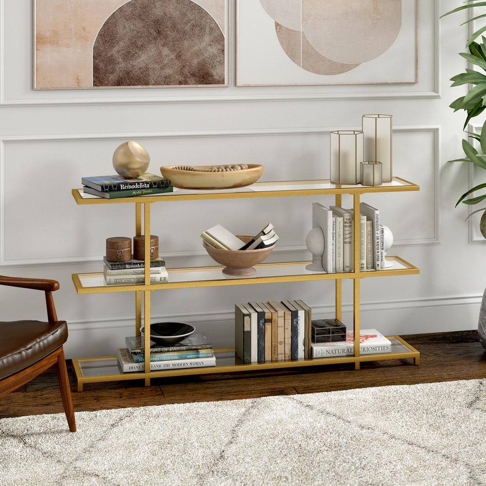 Greenwich Cantilevered Brass Console Table with Tempered Glass