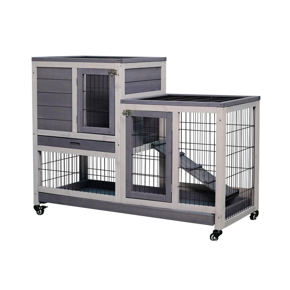 Tunearary Gray Outdoor Wooden Small Animal Cage with Removable Tray and ...