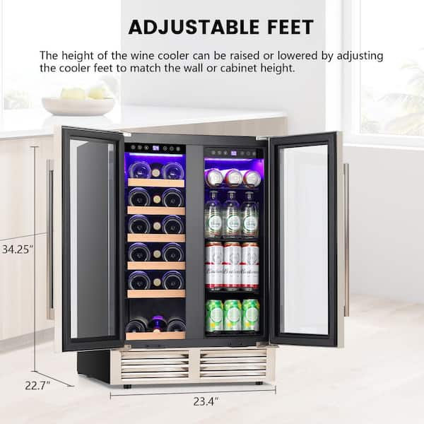24 in. Dual Zone 18-Wine Bottles and 56-Cans Beverage and Wine Cooler in Silver