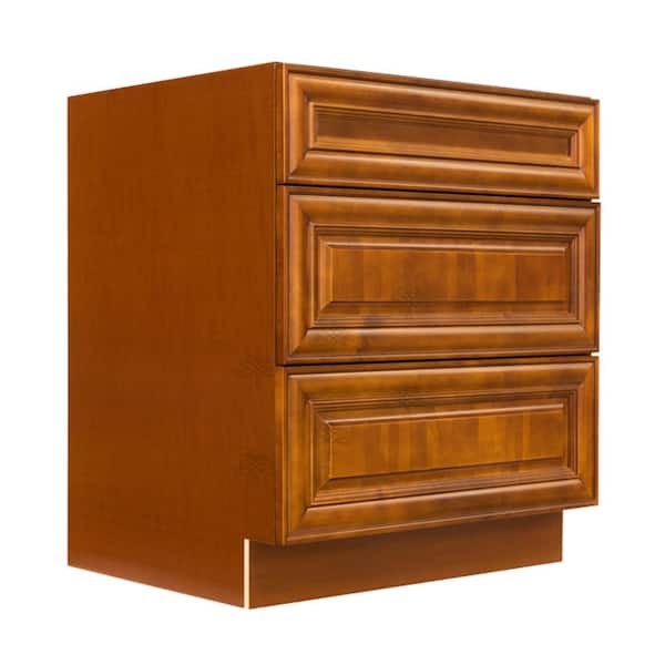 Cambridge Assembled 36x34.5x24 in. Base Cabinet with 3 Drawers in Chestnut