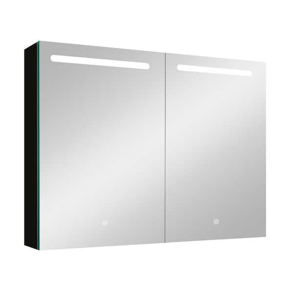 Unbranded 40 in. W x 30 in. H Black Aluminum Surface Mount Bathroom LED Medicine Cabinet with Mirror