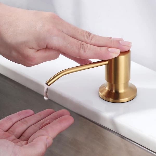 Built in Soap Dispenser Stainless Steel Countertop Pump Head with 17 oz. Liquid Bottle in Brushed Gold