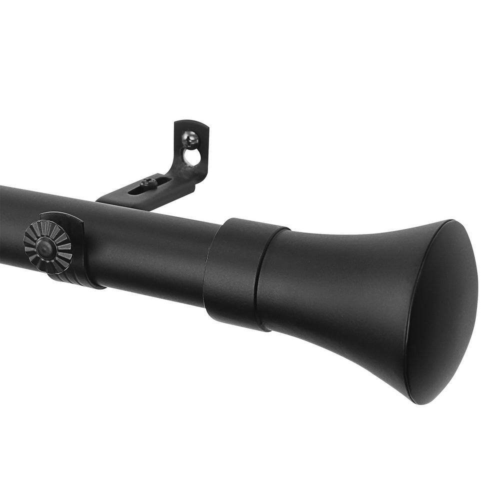 Adjustable Black Steel Curtain Rod with Decorative Finials, 48-86 inches
