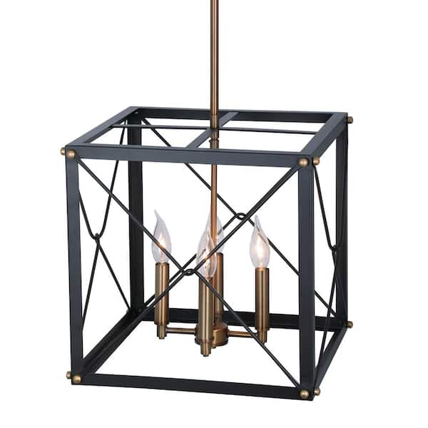 Brooks 60-Watt 4-Light Vintage Bronze Industrial Pendant Light with Open Cage Design and No Bulbs Included