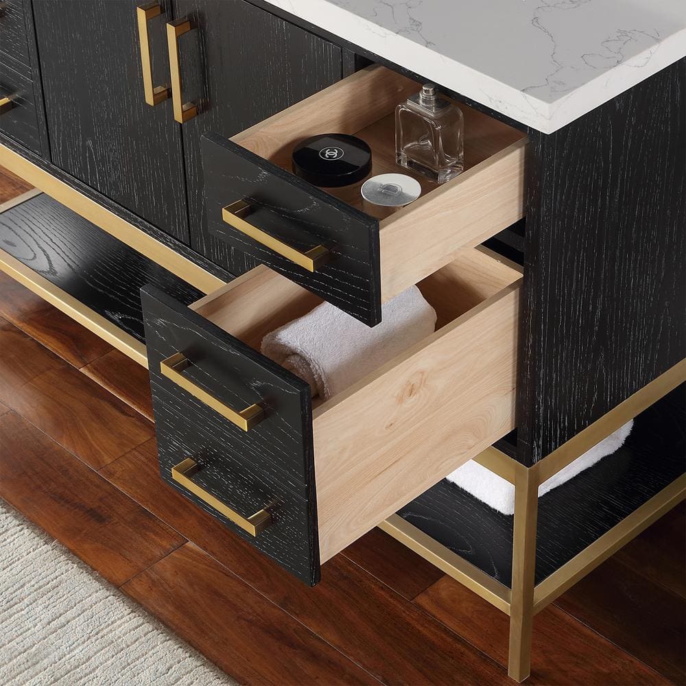 Wildy 48" Black Oak Single Bathroom Vanity with Gold Hardware