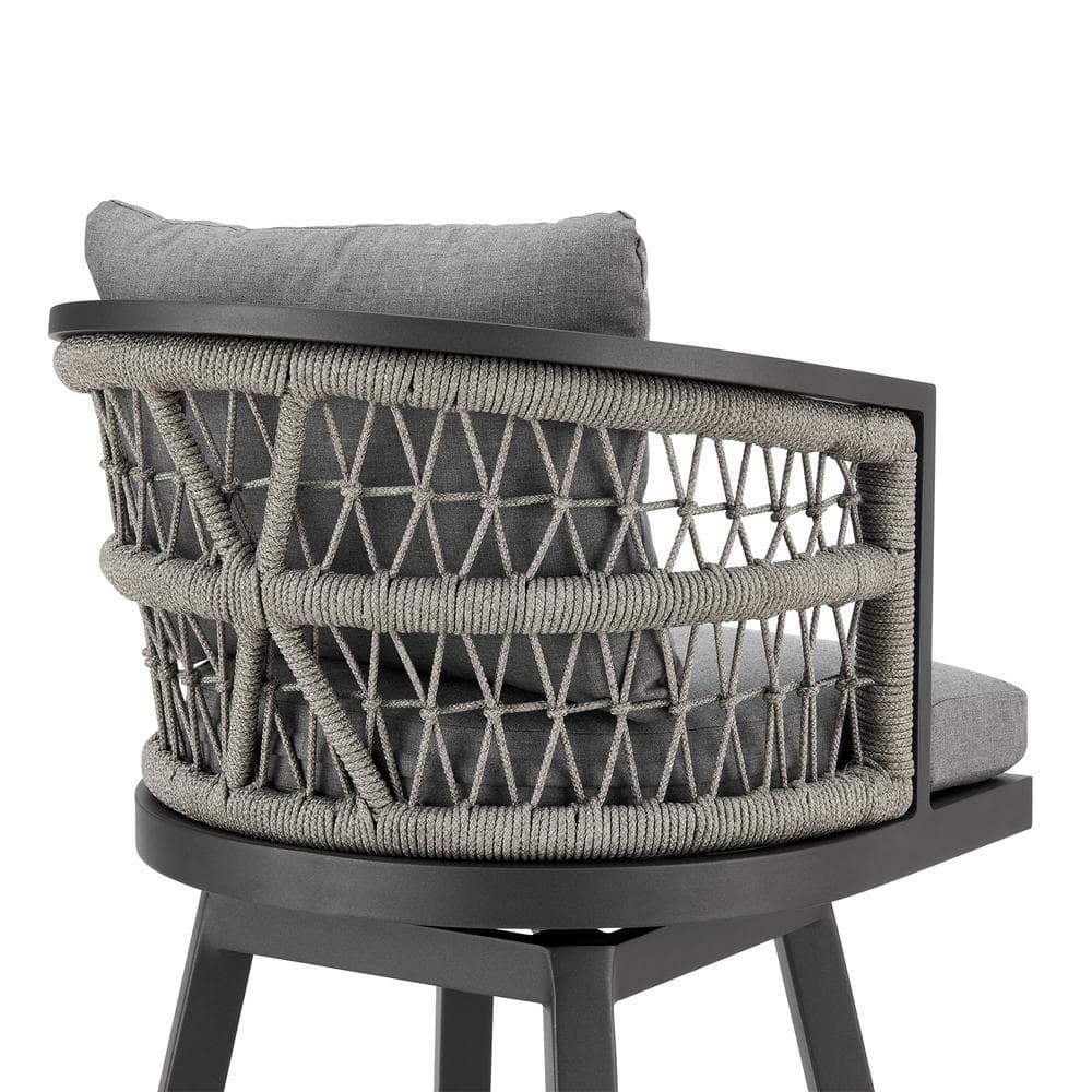 Zella Gray Aluminum Outdoor Swivel Bar Stool with Cushions