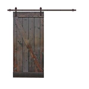 Z Series 42 in. x 84 in. Dark Coffee Stained Solid Knotty Pine Wood Interior Sliding Barn Door with Hardware Kit