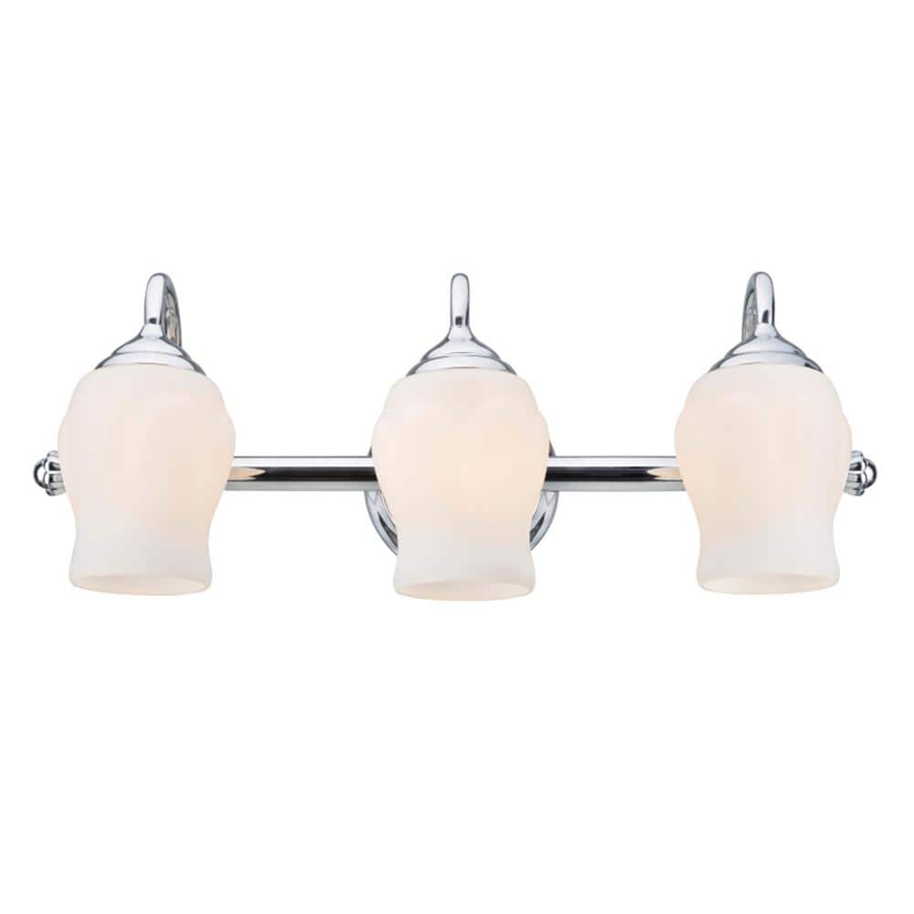 Chrome 3-Light Bathroom Vanity with White Opal Glass Shades